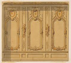 Elevation Of An Interior Showing A Wall Decorated In Ornate Panels And Mounted Statuettes Wall Art Designs Decorative Wall Panels Classic Interior