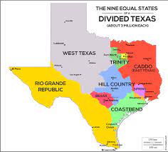 Map Shows Texas Divided Into 9 Equal States Texas Map Republic Of Texas Texas Country