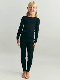 Kids' organic merino wool long johns in Black - $39.99 - Dilling