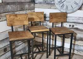 All of our english bar stools come with a polished stainless foot bar. Industrial Stool With Backrest Reclaimed Wood Top Steel Metal Solid Rustic Wood Restaurant Bar Office Desk Rusted Wood