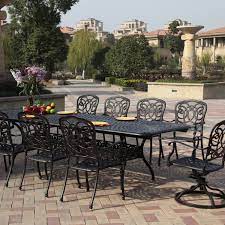 Florence 11 Piece Cast Aluminum Patio Dining Set W 92 X 42 Inch Rectangular Extension Table By Darlee Mocha Bbqguys Cast Iron Patio Furniture Wrought Iron Outdoor Furniture Wrought Iron Patio Furniture