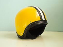 Black And Yellow Motorcycle Helmet Vintage 70s Motorcycle Helmet Yellow Black White Stripe Deadstock Vintage Helmet Motorcycle Helmets Helmet