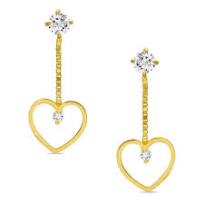 Crafted in 14k gold, each hoop earring features a puffed heart charm that dangles playfully below. Cubic Zirconia Open Heart Dangle Earrings In 10k Gold Banter