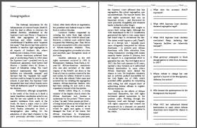Ferguson separate but equal, plessy vs. Desegregation Reading With Questions Student Handouts