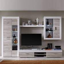 Baltic Wooden Living Room Set In White And Oak With Led Living Room Sets Furniture Living Room Tv Unit Designs Wooden Living Room