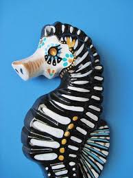 Day Of The Dead Seahorse Illustrated Ink Seahorse Art Skeleton Figure Mermaid Skeleton