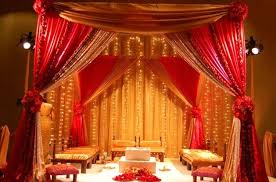 Elegant Red Gold Wedding Stage Wedding Stage Decorations Indian Wedding Decorations Mandap Decor