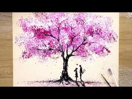 5827 How To Draw Romantic Couple Beside A Cherry Tree Bubble Wrap Painting Techn Cherry Blossom Painting Romantic Paintings Cherry Blossom Painting Acrylic