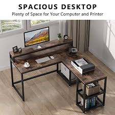 Choose from contactless same day delivery, drive up and more. Tribesigns Reversible L Shaped Desk With Monitor Stand 59x55 Inch Large Corner Computer Desk Rustic Study Writing Table With Storage Shelves And Tower Shelf For Home Office Brown Pricepulse