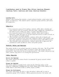 Science Lesson Plan On The Topic Of Contributions Made By Women Men African American Hispanic American Nat Science Lesson Plans How To Plan Science Lessons