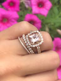 Pink Morganite Engagement Ring With Rose Gold Halo And Stackable Wedding Bands From Diamo In 2020 Pink Morganite Engagement Ring Stackable Wedding Bands Pink Morganite
