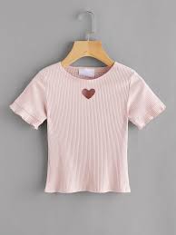 Heart Cut Out Ribbed Tee Shein Eur