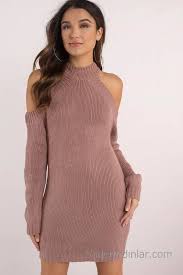 2021 Bayan Pembe Kazak Elbise Bogazli Omuzlari Acik Dusuk Kol Kazak Elbise The Dress Elbise