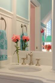 Source Tr Building Remodeling Pretty Turquoise Bathroom With White Vanity Countertop And Brushed N Turquoise Bathroom Mermaid Bathroom Decor Girls Bathroom