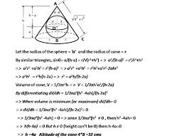 Below are the standard formulas for a cone. Find The Dimensions Of The Right Circular Cone Of Minimum Volume That Can Be Circumscribed About A Sphere Of Radius 8 Cm Find 2 Answers Solutions Learnpick Resources