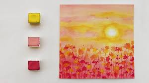 تعلم الرسم بالالوان المائية كيف ترسم منظر غروب سهل بـ 3 الوان فقط Youtube