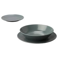Dinera Service 18 Pieces Bleu Gris Ikea Ikea Dinera Dessertteller Tischdekoration