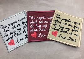 Memory Pillow Patch The Angels Came And Set Me Free 4 Inch Sew Or Iron On Hancock Font Memory Patch 15 Patch Memory Pillows Memory Shirts Custom Patches