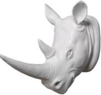 YL Crafts - Resin Rhino Head Sculpture Animal Wall Decor Art, 14 by 10.8 by  6.8" (White)