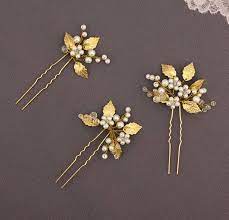Gold Leaf Hair Pins Set Of 3 Crystal Hair Pins Bridal Hair Etsy Bridal Hair Pins Pearl Pearl Hair Pins Crystal Hair Pins