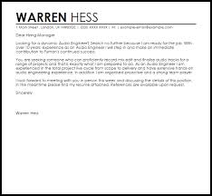 Audio Engineer Cover Letter Sample Cover Letter Templates Examples