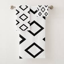 Black And White Bathroom Towel Set Abstract Geometric Pattern Black And White Bath Towel Set Black And White Gifts Unique Special B W Abstract Geometric Pattern Geometric Pattern Towel Set
