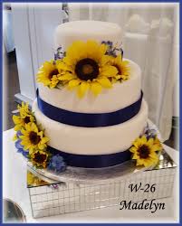 Bright And Sunny Fondant Wedding Cake With Royal Blue Sunflowers By Rush City Bakery Rus Navy Blue Wedding Cakes Sunflower Wedding Cake Anchor Wedding Cake