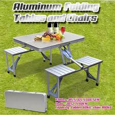 Folding tables and folding chairs are great space savers and can be easily stowed away when not in use. Outdoor Portable Camping Picnic Integrated Folding Aluminium Table Chair Sets Desk Chairs Set Shopee Malaysia