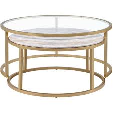 Gold medium round glass coffee table set with nesting tables. Venetian Worldwide Shanish 2 Piece Gold Round Glass Coffee Table Set With Nesting Tables Va 81110 The Home Depot