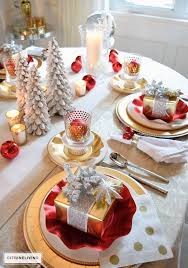 Red White And Gold Holiday Tablescape With A Twist Gold Holiday Tablescape Gold Christmas Decorations Christmas Tablescapes