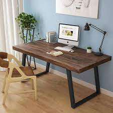 Woodx Wooden Solid Wood Natural Work Table Iron Skeleton Office Table In 2021 Cheap Office Furniture Wood Computer Desk Rustic Computer Desk