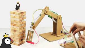 Playing Jenga With Hydraulic Powered Robotic Arm From Cardboard In 2020 Robot Arm Wooden Toy Trucks Hydraulic