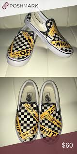 Causation Tape Off White Vans Worn Off White Caution Tape Vans Vans Shoes Sneakers Shoes Vans Classic Slip On Sneaker White Vans