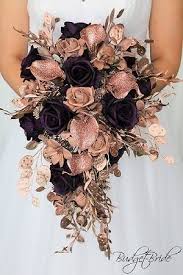 I had people come up and touch my silk bridal bouquet just. Rose Gold Cascading Wedding Brides Bouquet With Rose Gold Calla Lily Rose Gold Foliage Plum R Wedding Bouquets Bride Bridal Wedding Flowers Rose Gold Bouquet