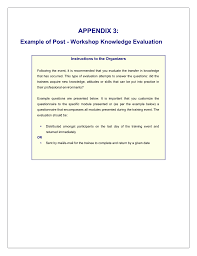 Like the appendix in a human body, an appendix contains information that is supplementary and not strictly necessary to the main body of the writing. Appendix 3 Example Of Post Workshop Knowledge Evaluation