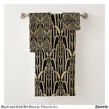 Black And Gold Art Deco Curtains Black And Gold Art Deco Bath Towel Set Zazzle Com In 2020 Art Deco Bathroom Decorative Bath Towels Gold Art Deco
