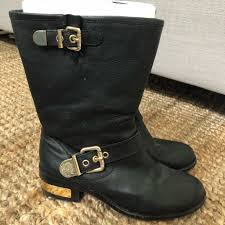 Black And Gold Motorcycle Boots Vince Camuto Shoes Vince Camuto Moto Boots Black Leather Gold Color Black Gold Size 7 5 Black Moto Boots Black Leather Boots Vince Camuto Shoes