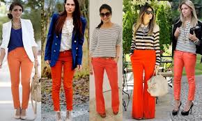 Calça Azul Combina Com Que Cor De Blusa Calcas Coral Calca Laranja Calcas Coloridas Moda Laranja