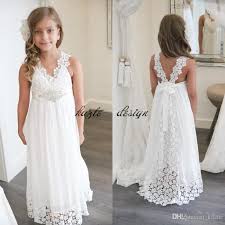 New Arrival Boho Flower Girl Dresses Cheap V Neck Chiffon Lace Formal Beach Little Princess Junior Bridesmaid Wedding Dress Custom Made Mother Of The Groom Dres Flower Girl Dresses Boho Long