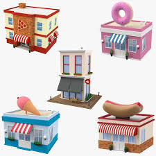 Cartoon Buildings 5 3d Model In 2020 Cartoon Building Low Poly Art Isometric Design