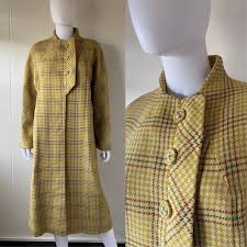 Vintage 1960's Yellow Plaid Long Overcoat