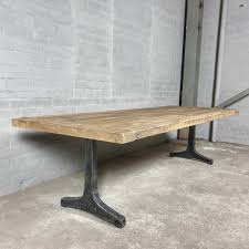 Unique handmade piece of furniture, made lovely solid oak coffee table with curved shaped legs l 41cm h 36cm d 60cm. Industrial Dining Table Cast Iron Legs 55mm Sunburned Reclaimed Oak Top Dt69