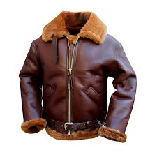 Mens Brown Shearling Bomber Leather Jacket
