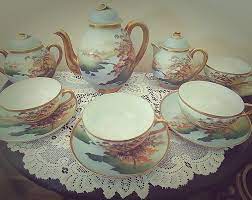 Whimsical Painted Tea Set Silver Tea Set Painted Tea Set Etsy Silver Tea Set Silver Tea Tea Set