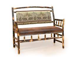 Rustic Hickory Upholstered Deacon S Bench With Back And Arms Rustic Bedroom Furniture Deacons Bench Rustic Furniture