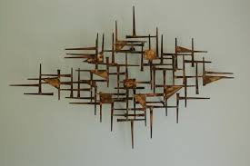 Mid Century Modern Brutalist Nail Art Wall Hanging Sculpture Etsy Modern Wall Decor Mid Century Wall Art Bronze Wall Art