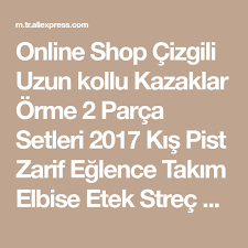 Online Shop Cizgili Uzun Kollu Kazaklar Orme 2 Parca Setleri 2017 Kis Pist Zarif Eglence Takim Elbise Etek Strec Kirpma Ust Ve Set Uzun Kollu Takim Elbise Etek