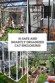 The outdoor cat cage is attached to the house and made from a wooden utility shelving unit. 41 Safe And Smartly Organized Cat Enclosures Digsdigs