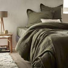 Linen fitted sheet - 160 x 200 cm - Khaki