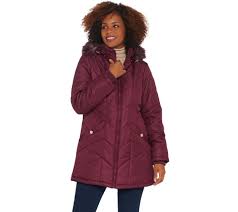 susan graver water resistant quilted puffer jacket with removable hood qvc com